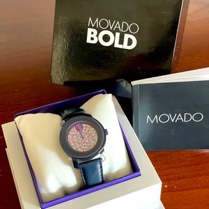 MOVADO
36 mm Bold Crystal Pave Dial Blue Leather Ladies Watch 3600263
